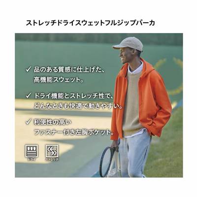 ユニクロのメンズ2023年春夏新作・ストレッチドライスウェットフルジップパーカ(長袖)セットアップ可能
