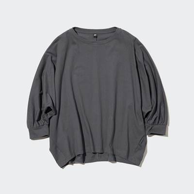 ユニクロのレディース2023年春夏新作・スムースコットンボリュームスリーブTシャツ(7分袖)