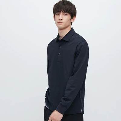ユニクロのメンズ2023年春夏新作・エアリズムコットンUVカットポロシャツ(長袖)
