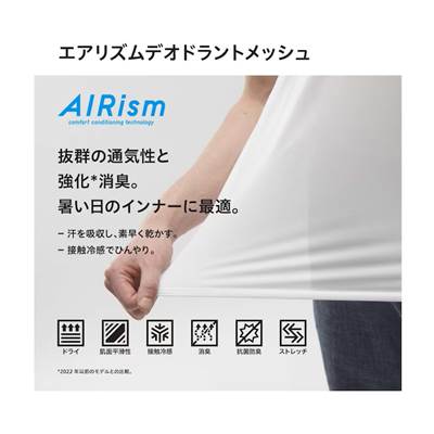 ユニクロのメンズ2023年春夏新作・エアリズムデオドラントメッシュクルーネックTシャツ（半袖）