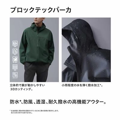 ユニクロのメンズ2023年秋冬新作・ブロックテックパーカ(3Dカット)