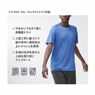 ユニクロのメンズ（男女兼用）2024年春夏新作・ドライEXクルーネックTシャツ（半袖）