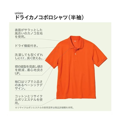 ユニクロのメンズ（男女兼用）2024年春夏新作・ドライカノコポロシャツ（半袖）